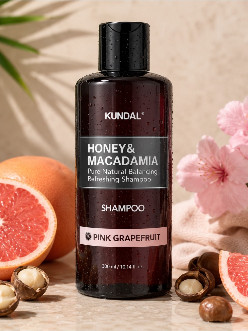 Honey & Macadamia Pink Grapefruit Shampoo — Pink Bottle Label